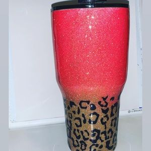 Leopard Glitter Tumbler Coral and Gold